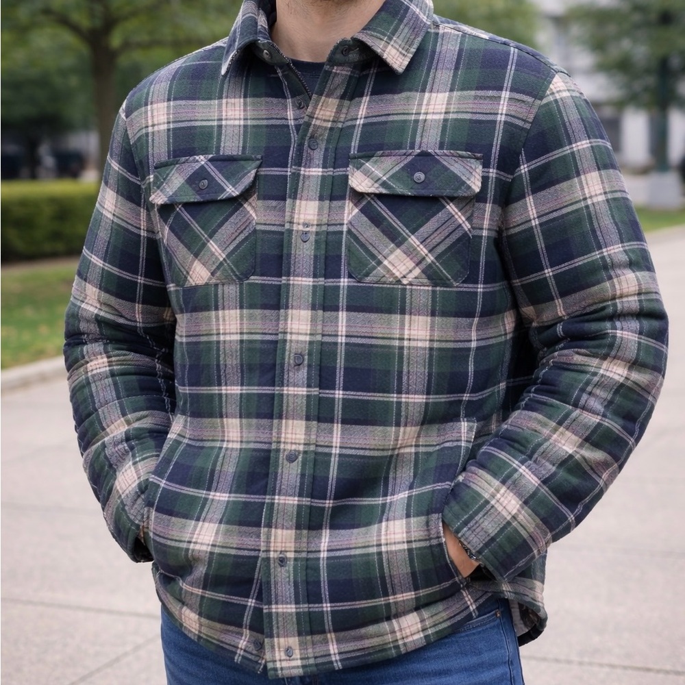 David Taylor Men's Plaid Shirt Jacket in Navy and Burgundy